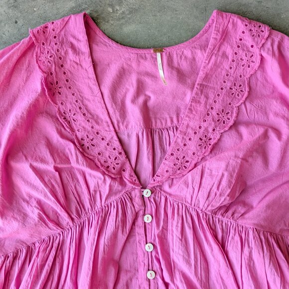 Free People Elle Cutwork Top Fiji Flower Pink Eyelet Crop Top medium - Picture 3 of 9